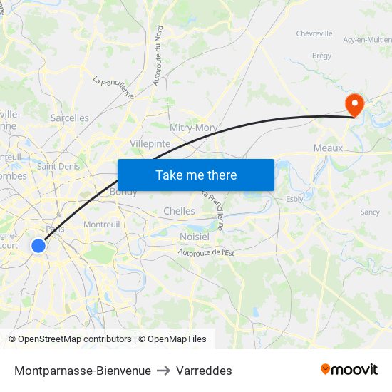 Montparnasse-Bienvenue to Varreddes map