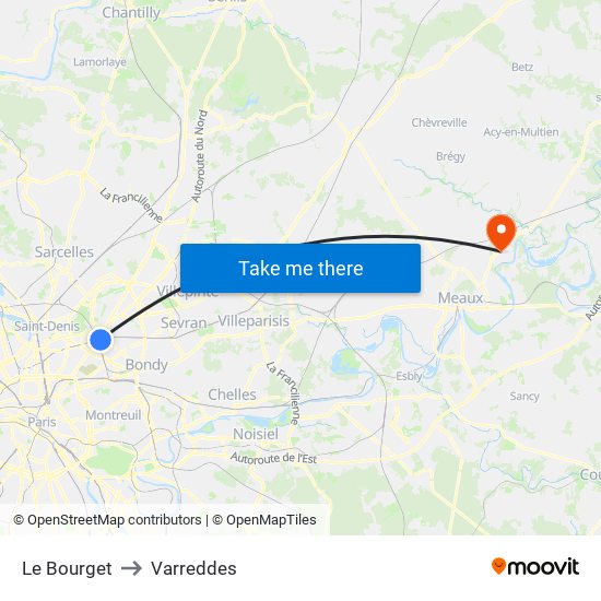 Le Bourget to Varreddes map