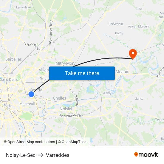 Noisy-Le-Sec to Varreddes map