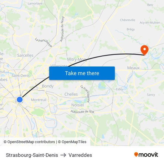 Strasbourg-Saint-Denis to Varreddes map