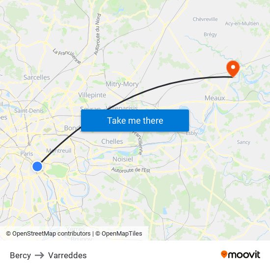 Bercy to Varreddes map