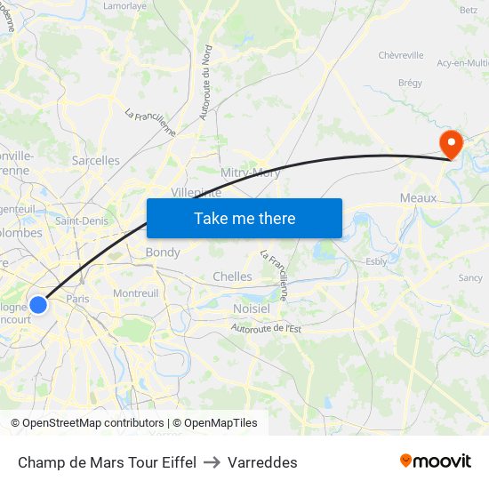Champ de Mars Tour Eiffel to Varreddes map