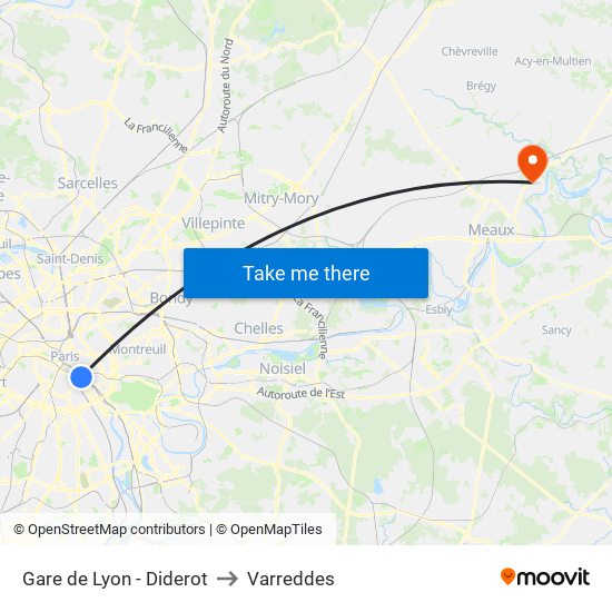 Gare de Lyon - Diderot to Varreddes map