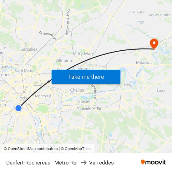 Denfert-Rochereau - Métro-Rer to Varreddes map