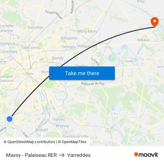 Massy - Palaiseau RER to Varreddes map