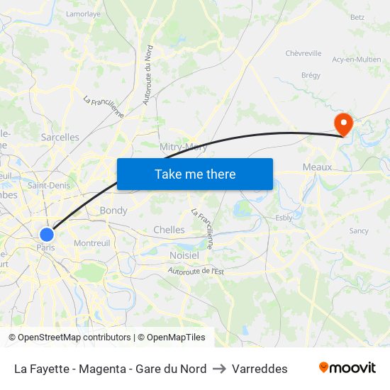 La Fayette - Magenta - Gare du Nord to Varreddes map