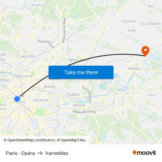Paris - Opéra to Varreddes map