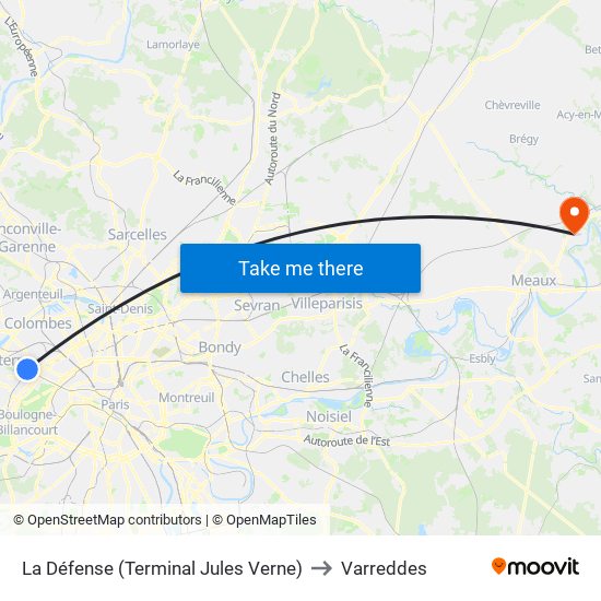 La Défense (Terminal Jules Verne) to Varreddes map