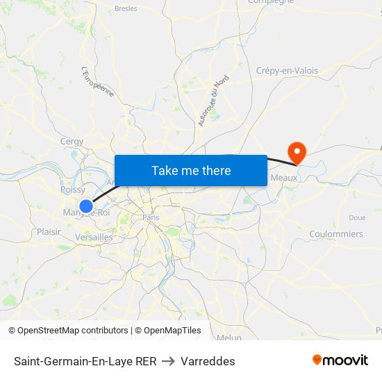 Saint-Germain-En-Laye RER to Varreddes map