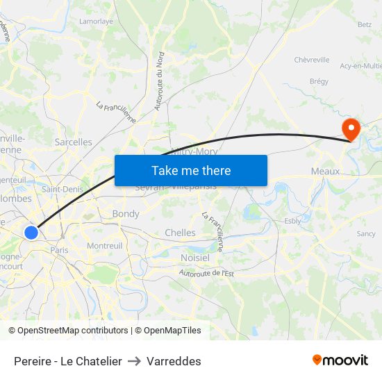 Pereire - Le Chatelier to Varreddes map