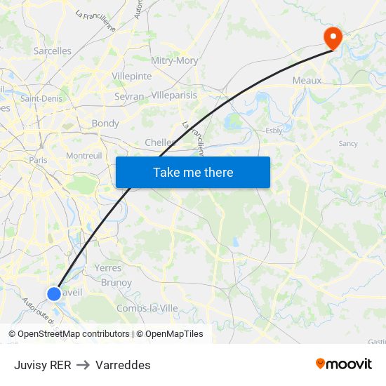 Juvisy RER to Varreddes map