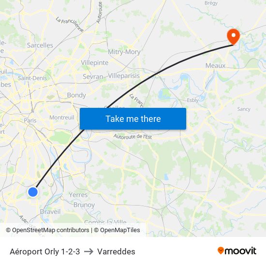 Aéroport Orly 1-2-3 to Varreddes map