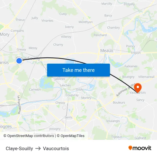 Claye-Souilly to Vaucourtois map