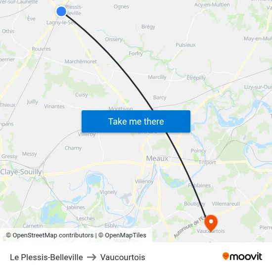 Le Plessis-Belleville to Vaucourtois map