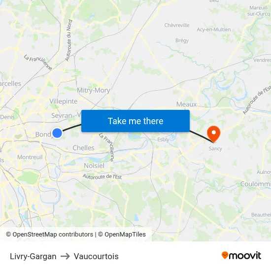 Livry-Gargan to Vaucourtois map