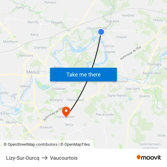 Lizy-Sur-Ourcq to Vaucourtois map