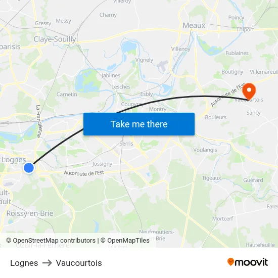 Lognes to Vaucourtois map