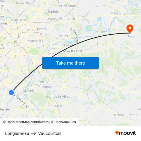 Longjumeau to Vaucourtois map