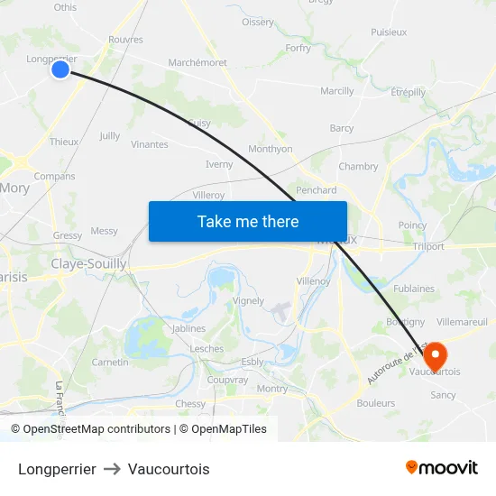 Longperrier to Vaucourtois map