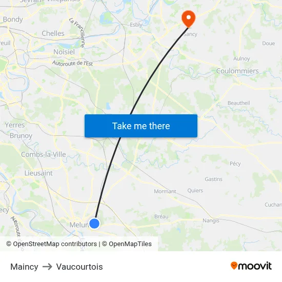 Maincy to Vaucourtois map