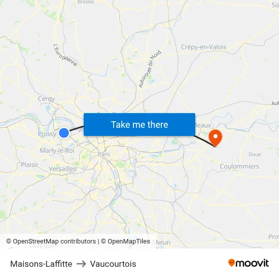 Maisons-Laffitte to Vaucourtois map