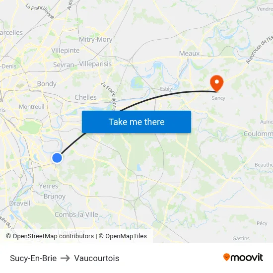 Sucy-En-Brie to Vaucourtois map