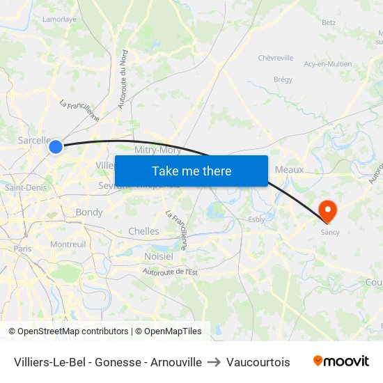 Villiers-Le-Bel - Gonesse - Arnouville to Vaucourtois map