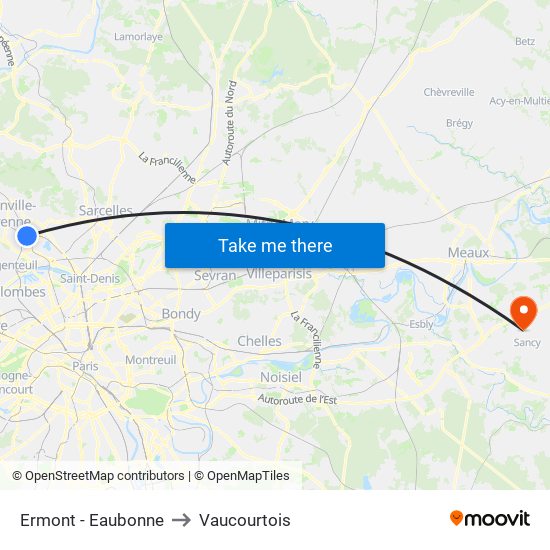 Ermont - Eaubonne to Vaucourtois map