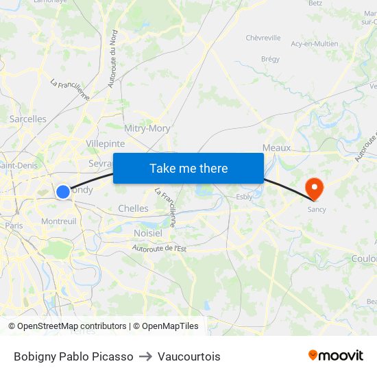 Bobigny Pablo Picasso to Vaucourtois map