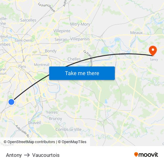 Antony to Vaucourtois map