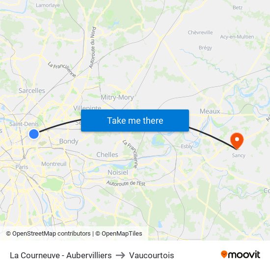 La Courneuve - Aubervilliers to Vaucourtois map