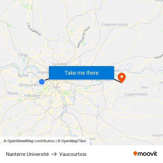 Nanterre Université to Vaucourtois map