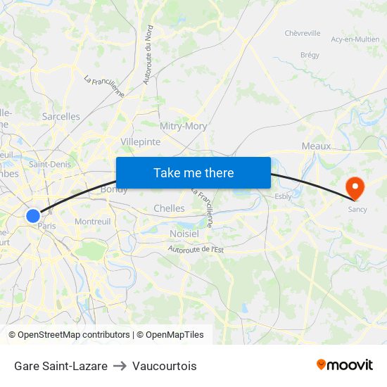 Gare Saint-Lazare to Vaucourtois map