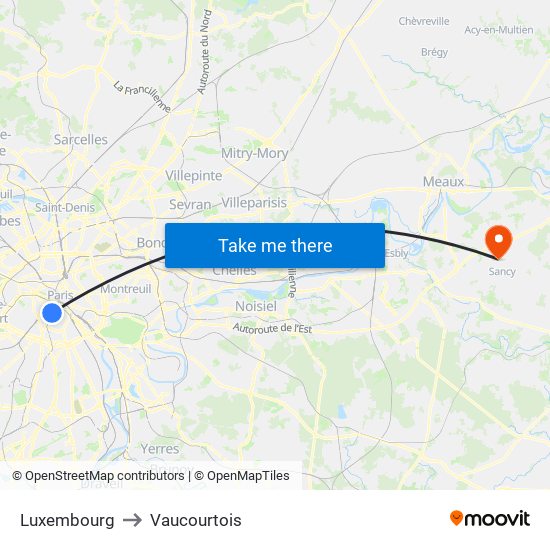 Luxembourg to Vaucourtois map