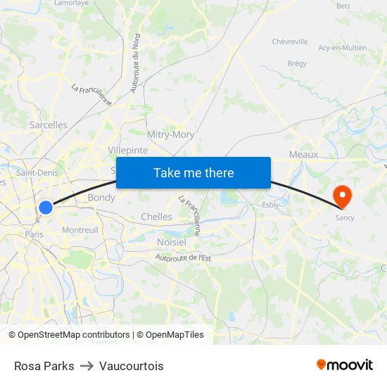 Rosa Parks to Vaucourtois map
