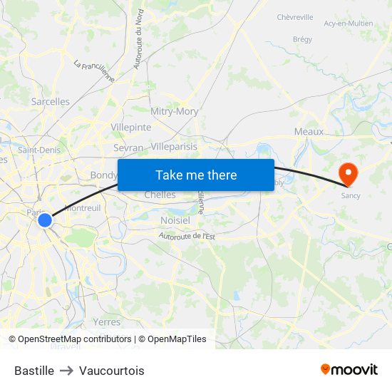 Bastille to Vaucourtois map