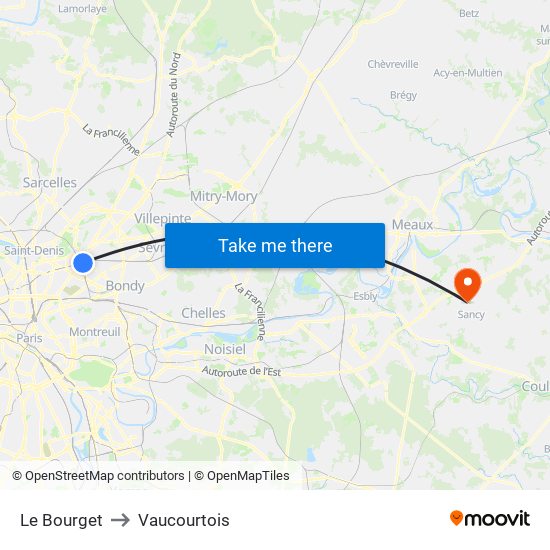 Le Bourget to Vaucourtois map