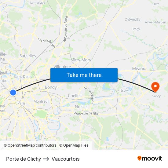 Porte de Clichy to Vaucourtois map