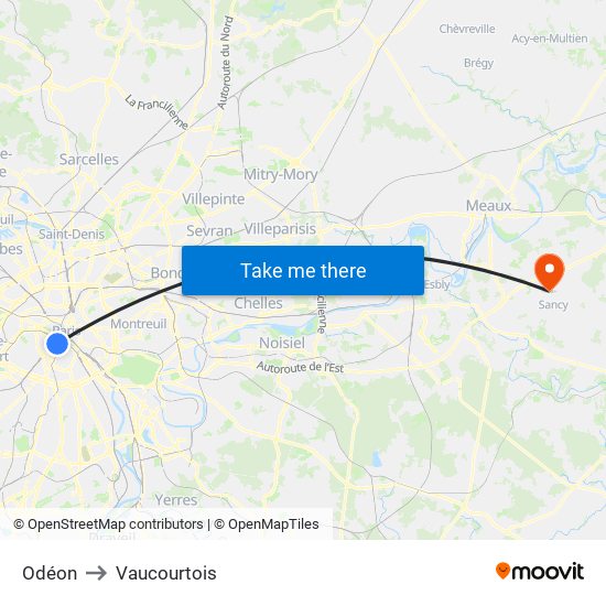 Odéon to Vaucourtois map