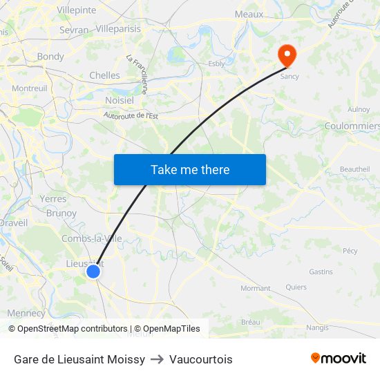 Gare de Lieusaint Moissy to Vaucourtois map