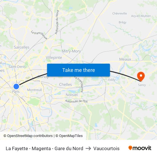 La Fayette - Magenta - Gare du Nord to Vaucourtois map