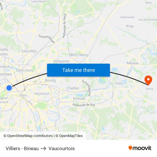 Villiers - Bineau to Vaucourtois map