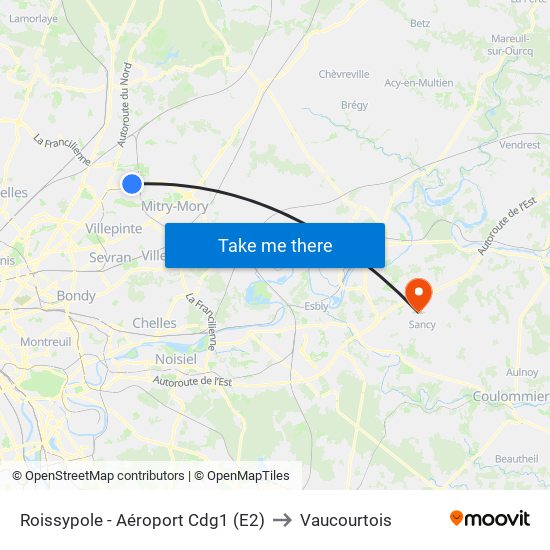 Roissypole - Aéroport Cdg1 (E2) to Vaucourtois map