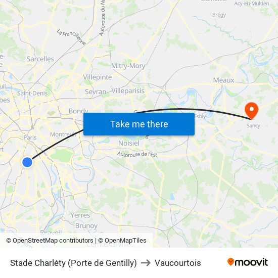 Stade Charléty (Porte de Gentilly) to Vaucourtois map