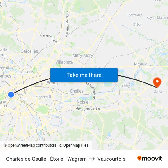 Charles de Gaulle - Étoile - Wagram to Vaucourtois map