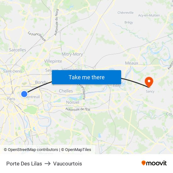 Porte Des Lilas to Vaucourtois map