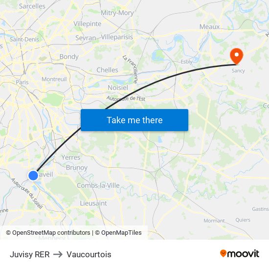 Juvisy RER to Vaucourtois map