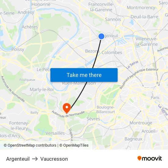 Argenteuil to Vaucresson map
