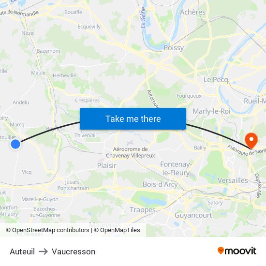 Auteuil to Vaucresson map
