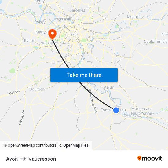 Avon to Vaucresson map
